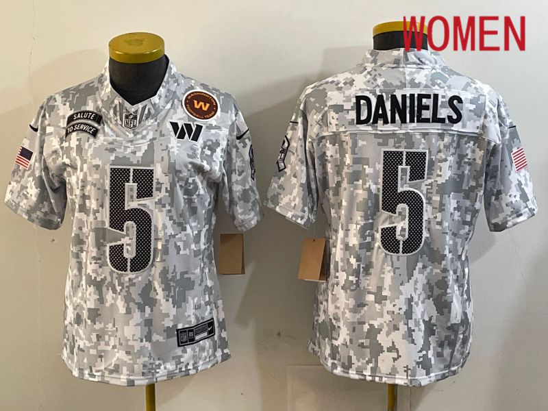 Women Washington Commanders #5 Daniels Nike Arctic Camo 2024 Salute to Service Limited NFL Jersey style 1